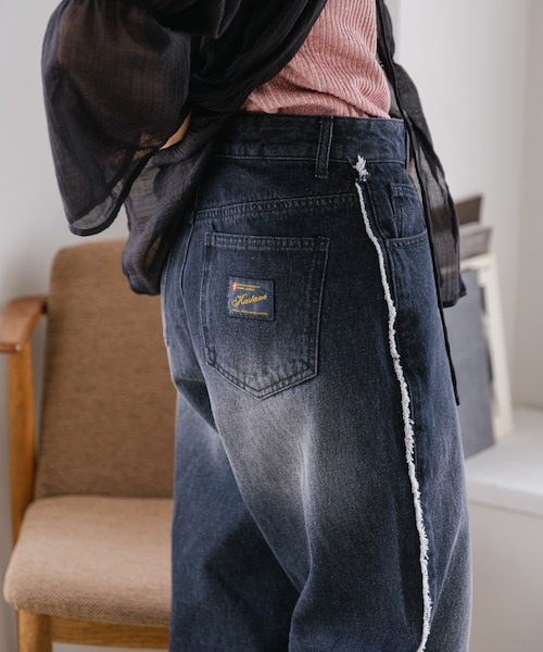 Kastane（カスタネ）の「【2024AW/2サイズ展開/低身長サイズ】フリンジデニムパンツ（デニムパンツ・レディース・インディゴブルー/ブラック/ブラウン・0/1）」の2枚目の写真