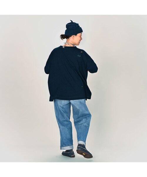 45R 幌馬車プリントのビッグスリットTシャツ (インディゴ)