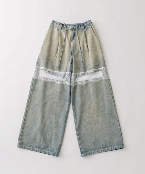OLIVE des OLIVE(オリーブデオリーブ)の「レース切替デニムパンツ(デニムパンツ・レディース・サックスブルー/ブルー/ブラック・S/M)」の1枚目の写真