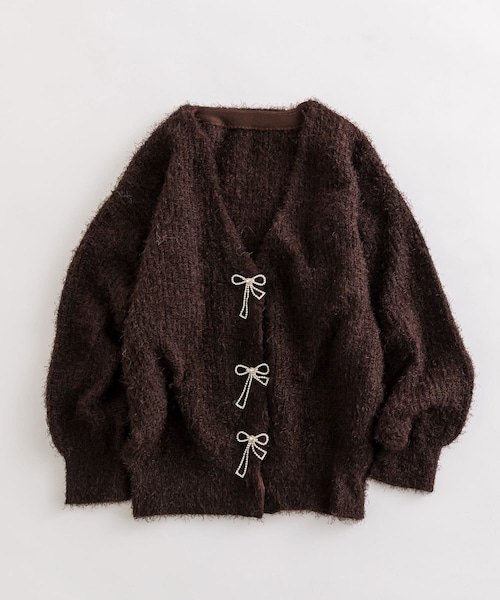 OLIVE des OLIVE（オリーブデオリーブ）の「リボンビジューロングカーディガン（カーディガン/ボレロ・レディース・オフホワイト/ラベンダー/サックスブルー/ブラウン・FREE）」の2枚目の写真