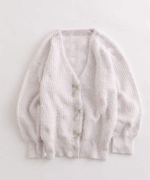 OLIVE des OLIVE（オリーブデオリーブ）の「リボンビジューロングカーディガン（カーディガン/ボレロ・レディース・オフホワイト/ラベンダー/サックスブルー/ブラウン・FREE）」の4枚目の写真