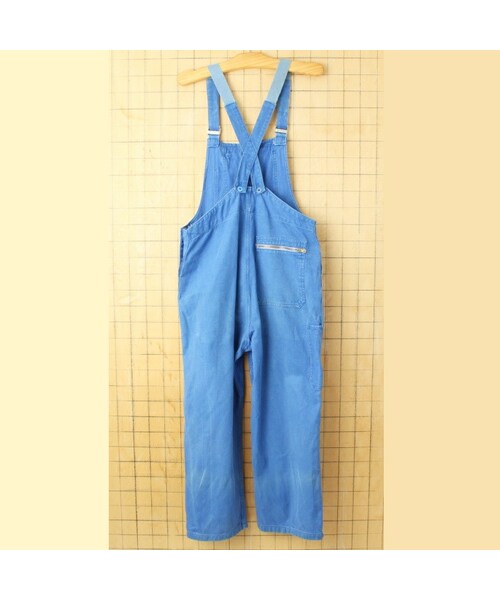 --（--）の「50s 60s フランス Le tres souple コットン ツイル ワーク オーバーオール W35相当 ブルー ペインター ユーロ ヨーロッパ古着（サロペット/オーバーオール・レディース・ブルー・W35）」の4枚目の写真