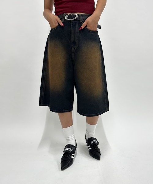 WHO'S WHO gallery（フーズフーギャラリー）の「PSYENCE FICTIONハーフデニム（デニムパンツ・レディース・サックスブルー/ネイビー/ブラック/ブラウン・F）」の4枚目の写真