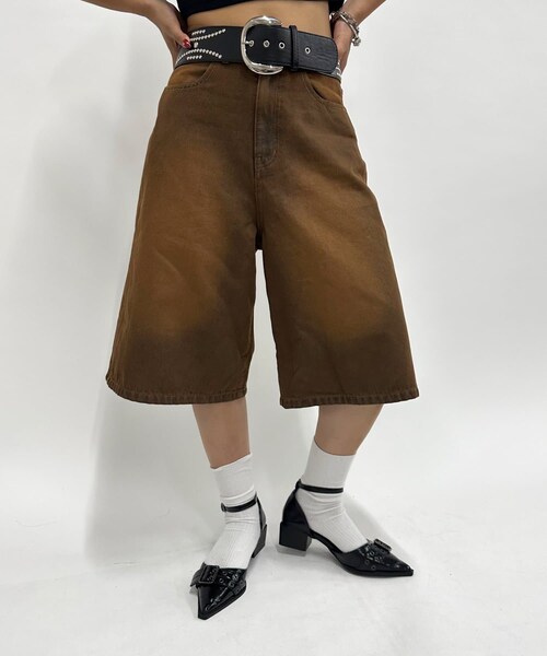 WHO'S WHO gallery（フーズフーギャラリー）の「PSYENCE FICTIONハーフデニム（デニムパンツ・レディース・サックスブルー/ネイビー/ブラック/ブラウン・F）」の3枚目の写真