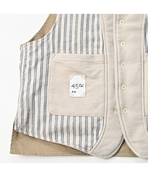 45rpm コットンフランネル908 ダウンベスト 45R（フォーティファイブアール）の「コットンフランネルの908スタンド