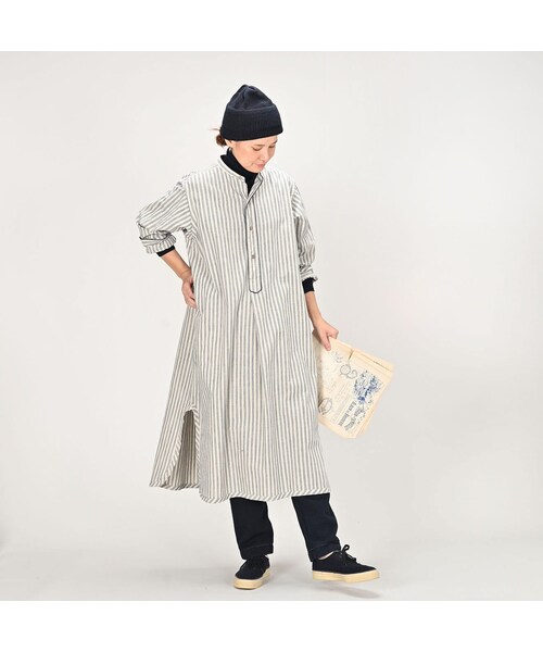 45R インディゴピンストライプ エプロンスカート エプロン かっこいい