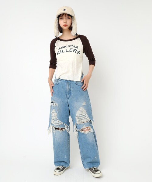 RNA（アールエヌエー）の「R4253 レイヤードダメージルーズパンツ