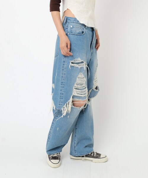 RNA パンツ デニム レイヤードダメージルーズパンツ RNA パンツ デニム レイヤードダメージルーズパンツ RNA パンツ デニム