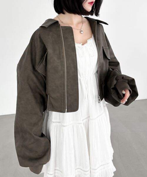 Heather（ヘザー）の「フェイクレザーWZIPショートブルゾン
