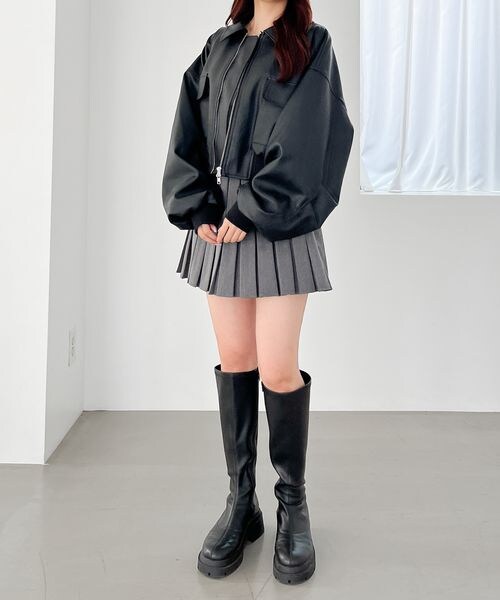 Heatherフェイクレザーショートブルゾン Heather（ヘザー）の「フェイクレザーWZIPショートブルゾン