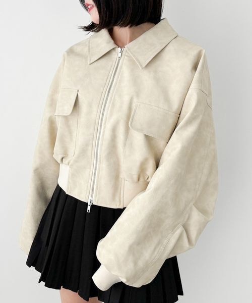 Heather（ヘザー）の「フェイクレザーWZIPショートブルゾン