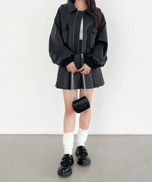 Heatherフェイクレザーショートブルゾン 楽天市場】フェイクレザーフラップショートブルゾン Heather