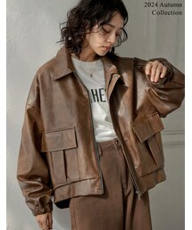 Re:EDIT（リエディ）の「フェイクレザージップブルゾン - ジャケット/アウター通販 | 人気レディースファッション - Re:EDIT（リエディ）（その他・レディース）」