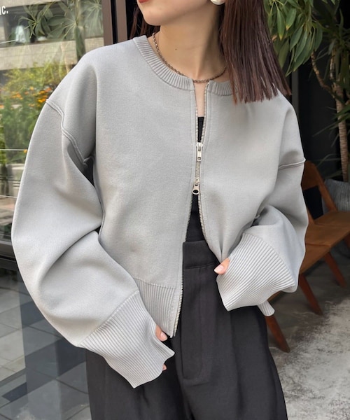 CIAOPANIC TYPY(チャオパニックティピー)の「スポンディッシュ2wayZIPカーデ(カーディガン/ボレロ・レディース・オフホワイト/ミント/レッド/ブラック/キャメル/ピンク/ブルー/グレー・ONE)」の3枚目の写真