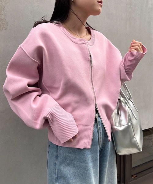 CIAOPANIC TYPY(チャオパニックティピー)の「スポンディッシュ2wayZIPカーデ(カーディガン/ボレロ・レディース・オフホワイト/ミント/レッド/ブラック/キャメル/ピンク/ブルー/グレー・ONE)」の7枚目の写真