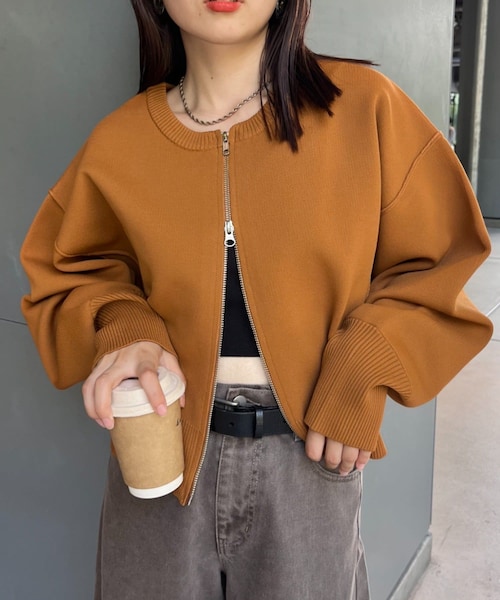 CIAOPANIC TYPY(チャオパニックティピー)の「スポンディッシュ2wayZIPカーデ(カーディガン/ボレロ・レディース・オフホワイト/ミント/レッド/ブラック/キャメル/ピンク/ブルー/グレー・ONE)」の6枚目の写真