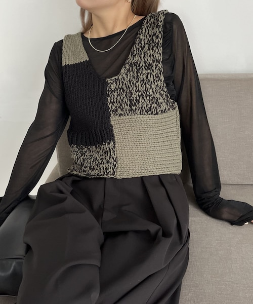 イエン YENN パッチワークビスチェ ミックス編み ベスト YENN/イエン