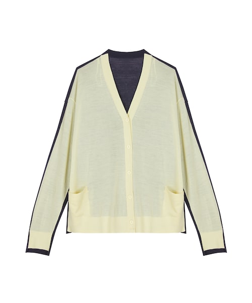 JNBY(ジェーエヌビーワイ)の「Two-Tone Merino Wool Cardigan(カーディガン/ボレロ・レディース・グレー/イエロー/レッド・34/36/38/40)」の1枚目の写真
