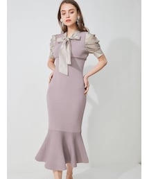 MERCURYDUO | ハーフスリーブ2WAYリボンパワショルニットドッキングワンピース(ワンピース)