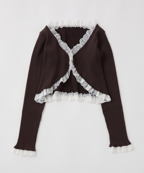 one after another NICE CLAUP（ワンアフターアナザーナイスクラップ）の「レースボレロカーディガン（ニット/セーター・レディース・オフホワイト/ピンク/ブラウン/ブラック・FREE）」の3枚目の写真