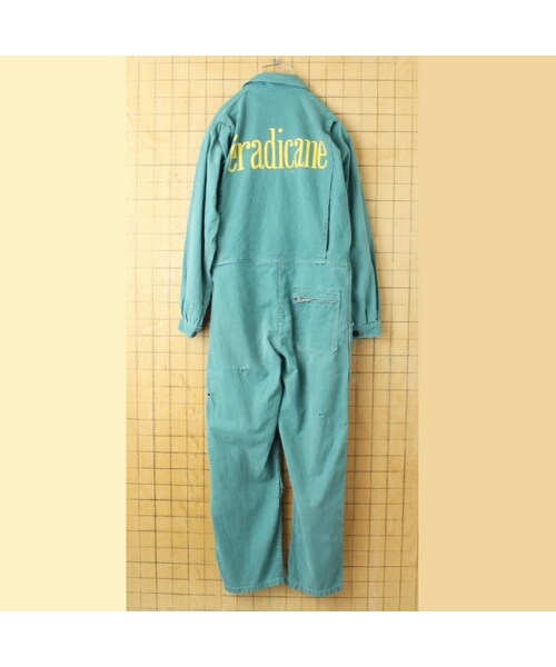 --（--）の「60s 70s EURO quino eradicane コットン ツイル ワーク オールインワン W38相当 グリーン つなぎ ワッペン ヨーロッパ古着（つなぎ/オールインワン・レディース・グリーン・W38）」の6枚目の写真