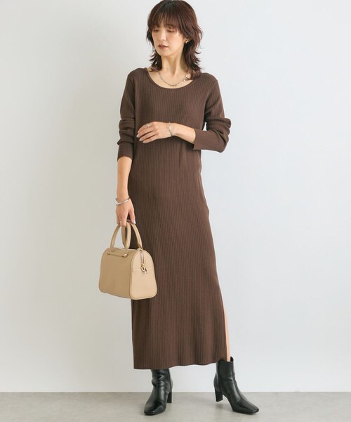 RIVE DROITE（リヴドロワ）の「予約【ニット素材登場！】ラウンドネック2WAYワンピース/10月中旬お届け予定（ワンピース/ドレス・レディース・ベージュ/ブラウン/ブラック・34/36/38/40）」の3枚目の写真
