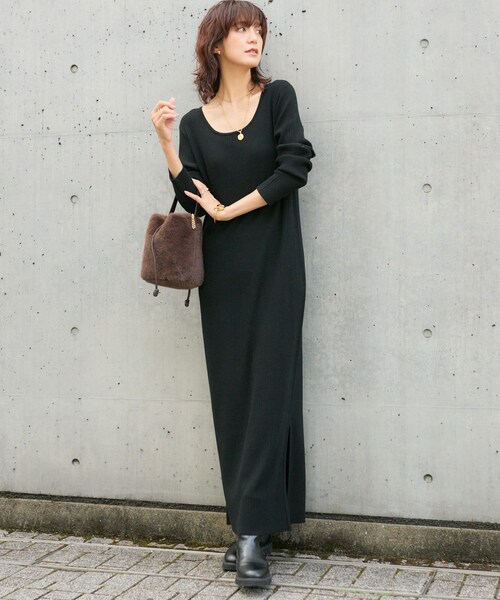 RIVE DROITE（リヴドロワ）の「予約【ニット素材登場！】ラウンドネック2WAYワンピース/10月中旬お届け予定（ワンピース/ドレス・レディース・ベージュ/ブラウン/ブラック・34/36/38/40）」の2枚目の写真