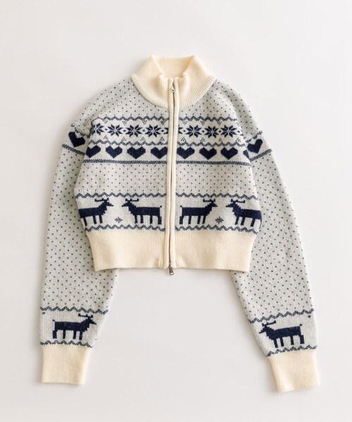 OLIVE des OLIVE（オリーブデオリーブ）の「オリーブのカウチン（ニット/セーター・レディース・オフホワイト/アイボリー/ネイビー・FREE）」の2枚目の写真