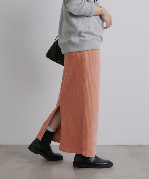 PUAL CE CIN（ピュアルセシン）の「【インフルエンサー企画/低身長・高身長対応】ストレッチコールスカート（スカート・レディース・ブラック/アイボリー/ライトグレー/サーモンピンク/ブラウン・2/1）」の5枚目の写真