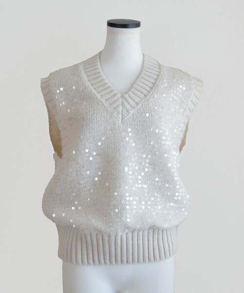 Marient（マリエント）の「スパンコールニットベスト（ニット/セーター・レディース・グレー/ホワイト・FREE）」の2枚目の写真