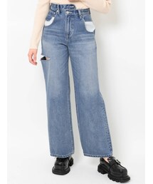 EVRIS | リメイクサイドスラッシュワイドデニムパンツ(デニムパンツ)