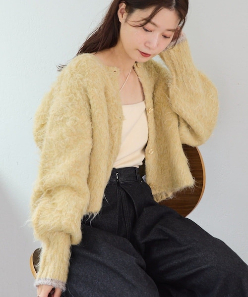 Kastane（カスタネ）の「【9.27(金)12:00発売/2サイズ展開】ウール混シャギーカーディガン（カーディガン/ボレロ・レディース・アイボリー/チャコールグレー/ブラウン/イエロー/ピンク・M/L）」の4枚目の写真