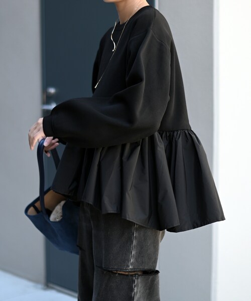 Marient（マリエント）の「ペプラムドッキングKT（ニット/セーター・レディース・グレー/ブラック・FREE）」の2枚目の写真