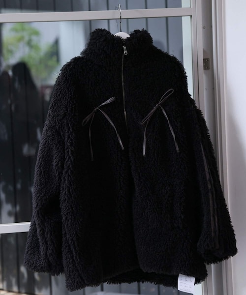 one after another NICE CLAUP(ワンアフターアナザーナイスクラップ)の「【Premium Order】ボアジャケット/リボン取外し可能(ジャケット/アウター・レディース・アイボリー/ベージュ/ブラック・FREE)」の2枚目の写真