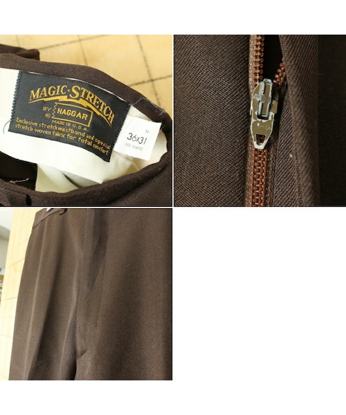 --（--）の「70s 80s USA製 HAGGAR スラックス ポリエステル パンツ ブラウン W36 アメリカ古着（スラックス・レディース・ブラウン・W36）」の2枚目の写真