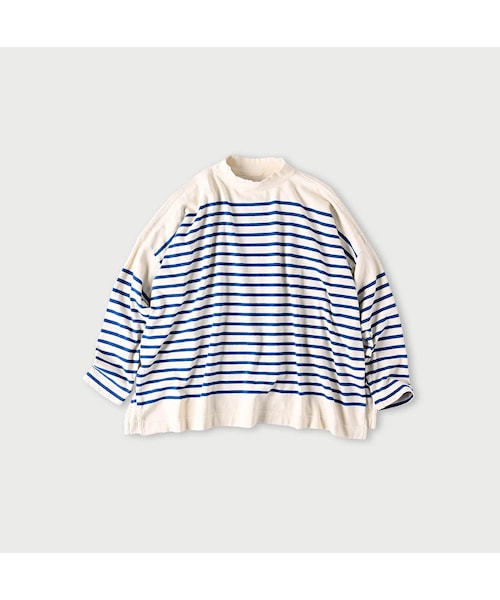 45R バスクのビッグスリットTシャツ　生成✖️ピンクボーダー 45R（フォーティファイブアール）の「トリコバスクボーダーの