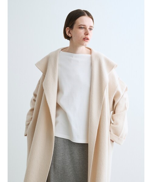 【今期新品】three dots フェルトカーディガンコート アイボリー three dots（スリードッツ）の「フェルトセーター カーディガンコート