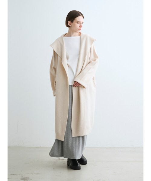 【今期新品】three dots フェルトカーディガンコート アイボリー three dots（スリードッツ）の「フェルトセーター カーディガンコート