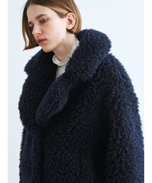 【新品未使用】☆three dots☆エコペルファー ショートコート　アイボリー three dots(スリードッツ)｜エコペルファーショートコート/アイボリー