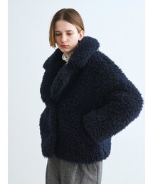 【新品未使用】☆three dots☆エコペルファー ショートコート　アイボリー three dots(スリードッツ)｜エコペルファーショートコート/アイボリー