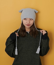 chloma 猫耳　帽子　ビーニー ROOP TOKYO ニット帽 ニットキャップ ひも付き ネコ耳