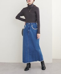 natural couture | パール装飾デニムタイトスカート(デニムスカート)