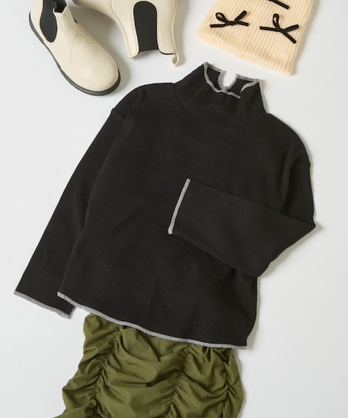 CIAOPANIC TYPY(チャオパニックティピー)の「【KIDS】配色リブステッチタートル(Tシャツ/カットソー・キッズ・アイボリー/レッド/ブラウン/グレー/ブラック・S/M/L/XL/XXL)」の2枚目の写真