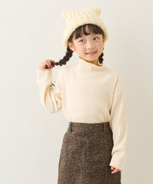 CIAOPANIC TYPY(チャオパニックティピー)の「【KIDS】配色リブステッチタートル(Tシャツ/カットソー・キッズ・アイボリー/レッド/ブラウン/グレー/ブラック・S/M/L/XL/XXL)」の1枚目の写真