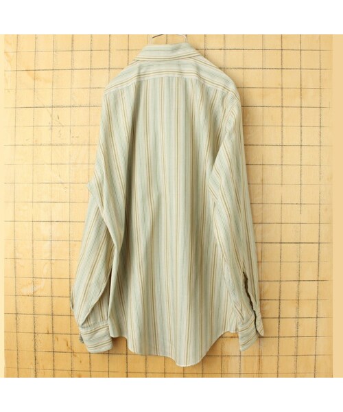 J.C.PENNEY（ジェーシーペニー）の「70s 80s USA JCPenney 長袖 ライトフランネル ストライプ シャツ グリーン メンズM アメリカ古着（シャツ/ブラウス・レディース・グリーン・M）」の3枚目の写真