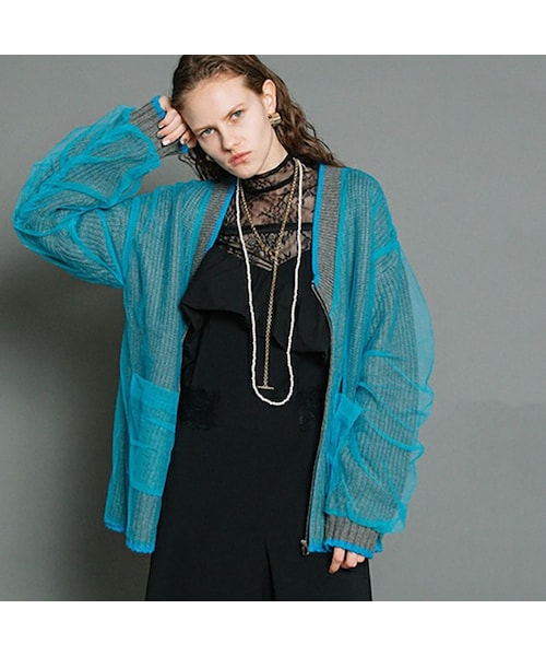 ULA AILA チュールレイヤードニットカーディガン/