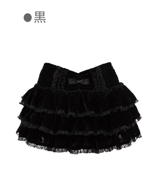Bobon21（ボボンニジュウイチ）の「ティアードレースベロアスカート-全３色-（スカート・レディース・ピンク/ホワイト/ブラック・S/M/L）」の3枚目の写真
