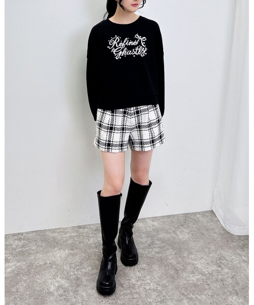 Y's モノトーンチェック柄 キュロットパンツ 1734496430.jpg