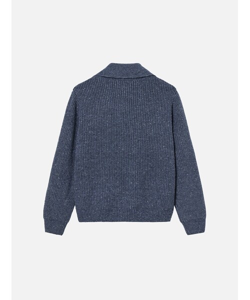メランジ ウール ハイネックジップアップニットセーター / ダブル