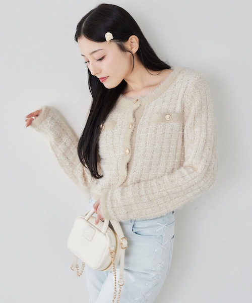 one after another NICE CLAUP（ワンアフターアナザーナイスクラップ）の「ツイードミックスニット（ニット/セーター・レディース・オフホワイト/ベージュ/グレー・FREE）」の3枚目の写真